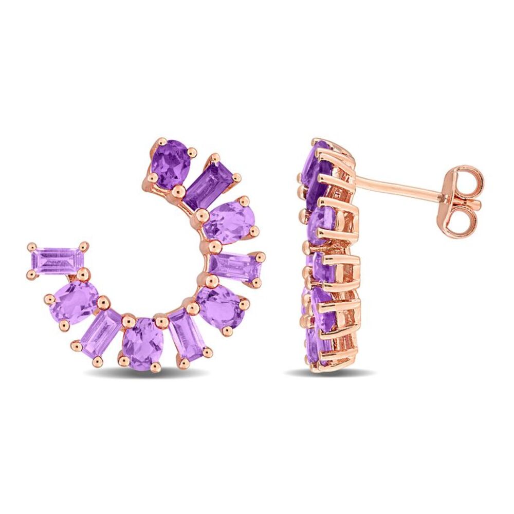 2.44 Carat (ctw) African Amethyst and Rose-De-France Curved Stud Earrings Rose S